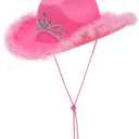 Cowgirl Costume for Girls Princess Dress up Halloween Cosplay Outfits with Hat Ear Clips Glasses (130(6-7T), Rose)