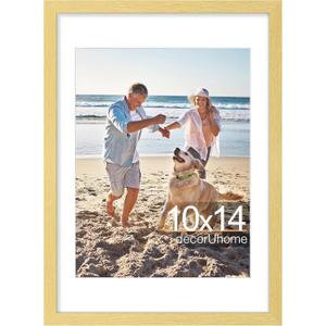 decorUhome 10x14 Picture Frame, Display Pictures 8.5x11 with Mat or 10x14 without Mat, Wall Mounting Photo Frame, Gold, 1 Pack