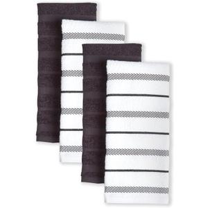 KitchenAid Albany Kitchen Towel 4-Pack Set, Matte Black/White, 16"x26"