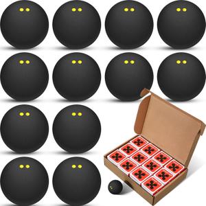 12 Pcs Squash Ball Double Yellow Dot Professional Squash Ball High Reliability Practical to Use Excellent Performance Rubber for Training Practice and Competition