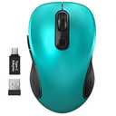WisFox 2.4G Wireless Mouse for Laptop, Ergonomic Computer Mouse with USB Receiver and Type-C Adapter, 3 Adjustable Levels, 6 Button Cordless Wireless Mice for Windows Mac PC Notebook (Green)