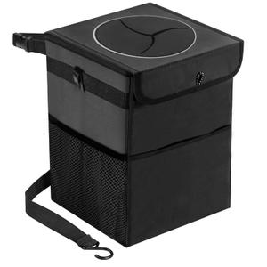 Black 1.5 Gallon Car Trash Can with Lid and Storage Pockets, Waterproof and Leak-Proof, Collapsible and Portable Multipurpose Garbage Bin