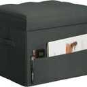 Small Ottoman with Storage, Foldable Ottoman Foot Rest Stool with Thicker Foam Padded Seat. Linen Storage Bench for Bedroom Living Room, Holds Up to 300 lbs, 17x13x13IN(Black Green)