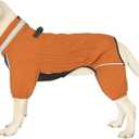 Winter Waterproof Dog Snowsuit Full Body Outdoor Jacket with Leash Ring, Fleece Lining, Windproof Reflective 4-Leg Dog Coat for Small to Large Dogs Mustard Yellow 4XL