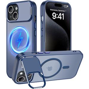 Innaght Magnetic for iPhone 15 Case with Stand,Compatible with MagSafe,Rugged,Heavy Duty,Protective case Kickstand,[Built-in Invisible Stand],Blue