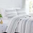 Southshore Reversable Striped Queen Quilt Comforter Set 98 x 98 Two Shams
