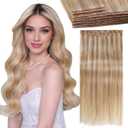 LADY MIRANDA Double Layered OVO Weft Hair Extensions Human Hair 18 Inch 100G 8PCS Mixed Blonde Hair Extensions Real Human Hair with Micro Ring Twin Tabs Genius Seamless Flat Weft (18/613, 18 Inch)