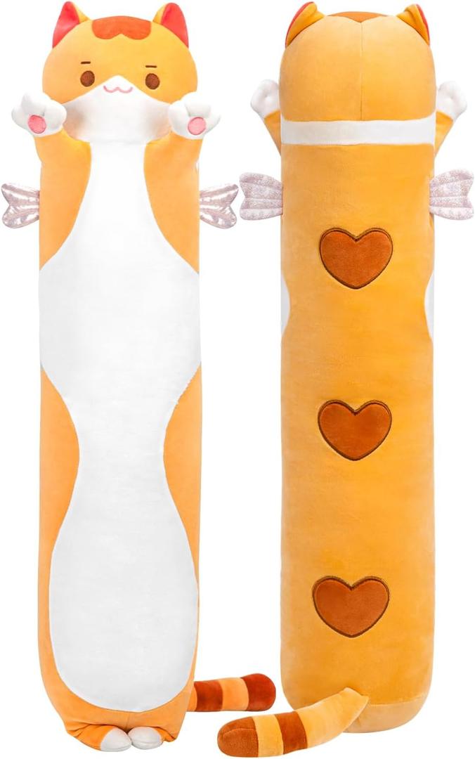 Mewaii Long Cat Plush 5 Sizes, 120% Extra Filling Giant Plushness Kids Body Pillow, Kawaii Cute Brown Cat Stuffed Animals Plushies, Big Long Body Pillow Cat Plush Gift for Girls 20 (19.6in/50cm)