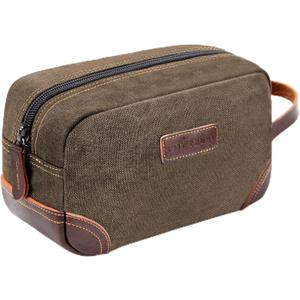 emissary Men's Toiletry Bag, Leather and Canvas Travel Toiletry Bag, Dopp Kit for Men, Travel Bathroom Bag Men's Shaving Kit, Travel Kit Small Bags for Men, Shaving Bag for Travel Accessories (Coffee)