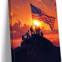 Ploceiny American july 4th Canvas Print Wall Art - Patriotic 4th of July USA Decorations, Soldiers Raising Flag on Mountain Sunrise, Veteran Memorial Gift, Independence Day Office & Home Decor, A-383