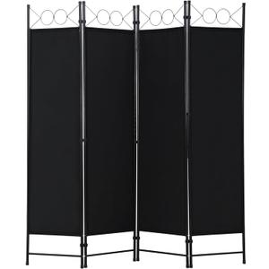 FDW 4 Panel Room Divider and Folding Portable Partition Screen, 6FT Wall Divider Screen for Dorm Bedroom Office, Coal Black