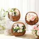 Hushee 6 Pcs Small Flower Girl Basket Small Wicker Basket with Handle and Waterproof Lining 6.7 x 6.5 x 4.3 Inch Rattan Tiny Easter Baskets for Wedding Flowers Sweets Gifts Picnic Storage Home Decor