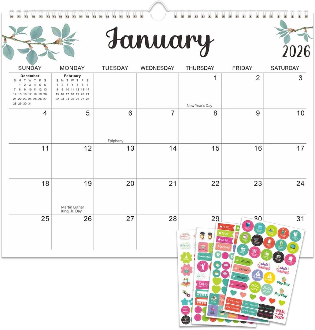 2026 Wall Calendar - 18 Months Calendar 2026-2027, Jan 2026 - Jun 2027, 11" x 14" Holiday Notices & 4 Themed Stickers for Home/Office
