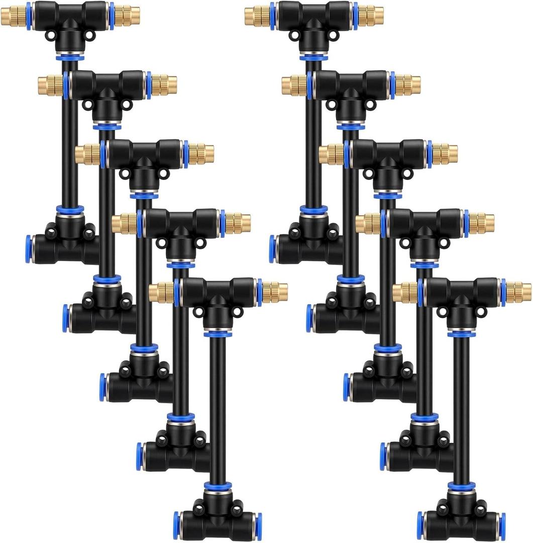 10 Pack 2 Way 4 Inch Brass Misting Nozzle Tee with Built-in Hose
