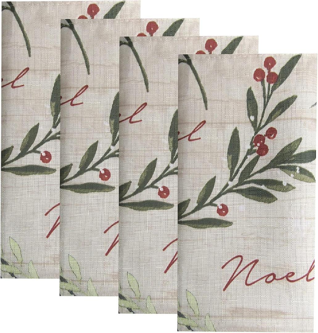 Elrene Home Fashions Holiday Tree Trimmings Fabric Napkins, Set of 4, 17 Inches x 17 Inches
