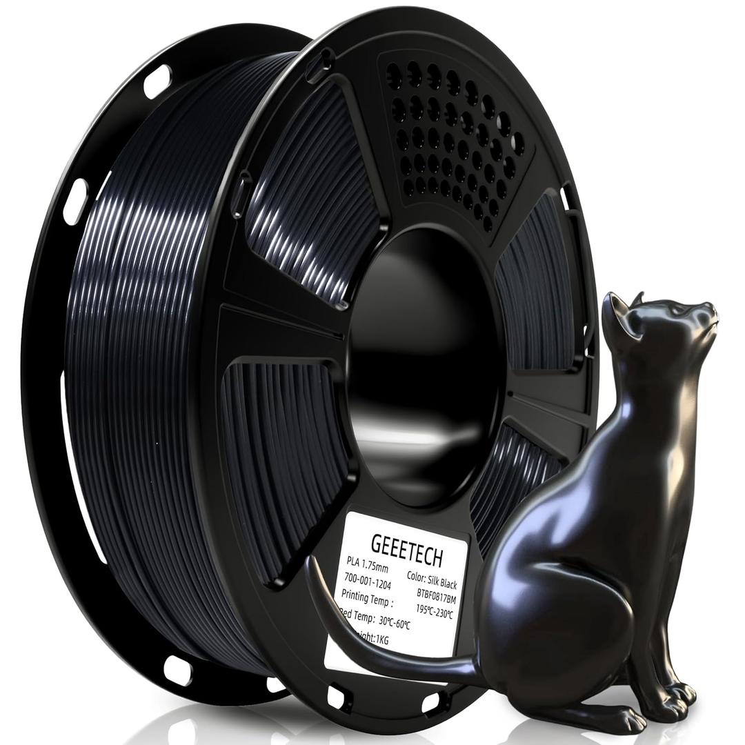 Geeetech Silk PLA Filament 1.75mm for 3D Printer, Metal-Like Shiny 3D Filament 1kg (2.2lbs) 1 Spool, Dimensional Accuracy +/- 0.02 mm, Silk Black
