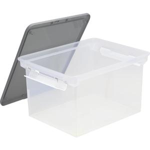 Storex Portable File Tote with Locking Handles, Letter/Legal Files, 18.5" X 14.25" X 10.88", Clear/Silver