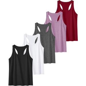 5 Pack Workout Tank Tops for Women, Athletic Racerback Sports Tank Tops, Compression Sleeveless Dry Fit Shirts (X-Large, Slim Fit-black/Grey/White/Red/Purple)
