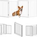 Full Metal Freestanding Dog Gate with Door, 24'' Height Foldable Pet Dog Fence for Indoor & Outdoor, 6 Panels Extra Wide Free Standing Small Dog Gates for Doorways,House,Stairs,Porch,Deck,Yard (White)