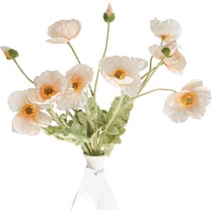 Kamang Artificial Poppy Silk Flowers (3 Stems) for Home Decor, Wedding Bouquet. Faux Poppy Flower Centerpiece. Artificial Coral Flower Arrangement. Silk Flowers (Apricot Coral)