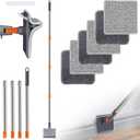 Baseboard Cleaner, PLOEOUAR Convex Duster Cleaning Mop with 63'' Long Handle, 360 Rotatable Adjustable Mop with 6 Reusable Pads for Baseboards Cleaning, Door Frame, Windows & Ceiling