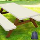 Smiry Picnic Table Cover with Bench Covers, Waterproof Elastic Fitted Polyester Tablecloths for 5 Ft Rectangle Tables, Washable Windproof Tablecloth for Camping, RV & Outdoor (Beige, 30x60 Inches)