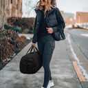 FODOKO Quilted Duffel Bag for Women, Puffer Gym Duffle with Shoe Compartment, Lightweight Large Crossbody Sport Bag Travel Tote, Black