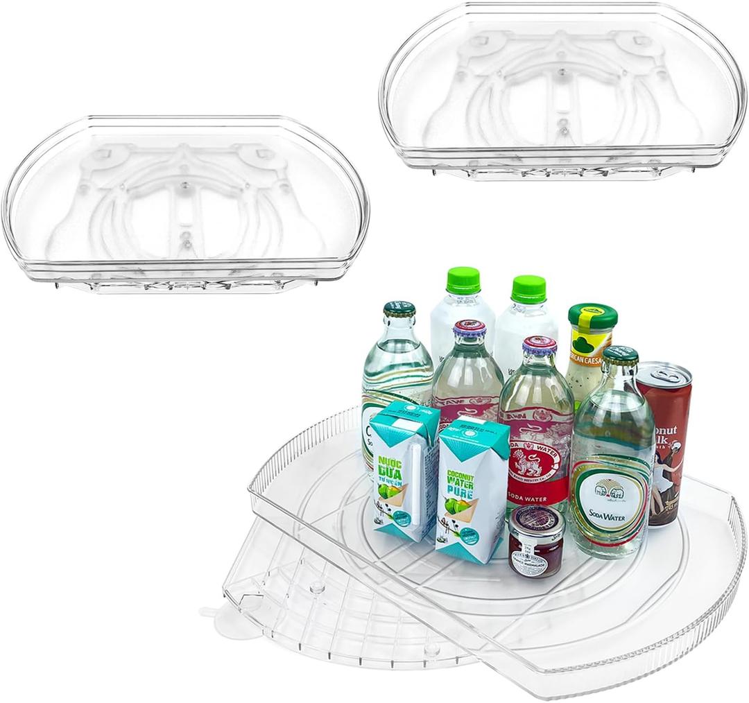 360 Rotating Lazy Susan Turntable Organizer - Multifunctional 1Pack L & 2 Pack S Rectangular Organizer for Refrigerator, Cabinet, Pantry, and Kitchen Countertop