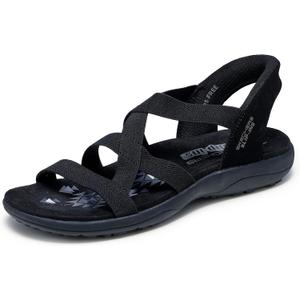 Skechers womens Reggae Slim - Stretch Flex Hands Free Slip-ins (7, Black/Black)
