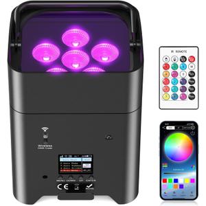 Rechargeable Battery Powered Stage Lights, Wireless Uplights for Events, 6-in-1 RGBWA+UV, 108W 9600mAh 6LED Par Lights DMX/APP/Remote Uplighting for Church Wedding DJ Live Show Party Christmas