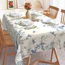 Hexagram Floral Tablecloth 60x120 Inches Rectangle Summer Table Cloth Stain Resistance Restaurant, Picnic, Indoor and Outdoor Dining Decoration Blue