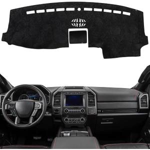 KEYOOG Dashboard Cover Dash Mat Fit for 2020-2015 Fo-rd F-150,2020-2018 Expedition (for W/Dash Center Speaker Models Only),Car Dash Board Mat Anti-Glare Carpet,Non-Slip Pad (Flannel) (Black Embossed)
