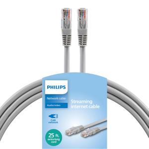 2 x Philips Cat6 Ethernet Cable, Extra Long 25 Ft Cord, 10 Gbps, 250Mhz, Gold Plated RJ45M Connector, for Computer, Game Console, Cable/DSL Modem, Network Switch, Streaming Device, Gray, SWR3683GR/37