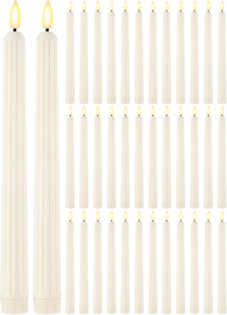 Treela 36 Pieces Flameless Taper Candles 11 Inch Flickering Faux LED Battery Operated Electric Fake Candles for Christmas Halloween Birthday Wedding Party(Ivory White,Roman Column)