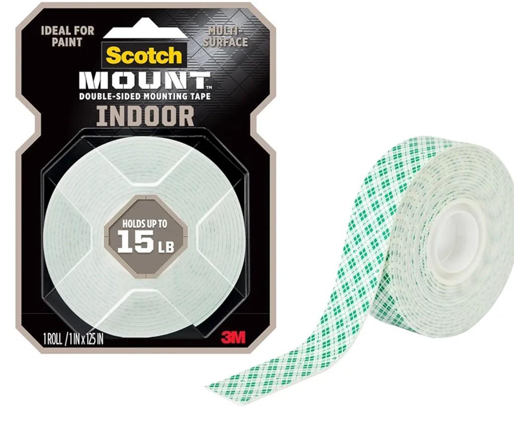 Scotch-Mount Indoor Double-Sided Mounting White Tape, 1 in x 125 in (10.4 ft), Features 3M Industrial Strength Adhesive, No Mess or Tools (314H-MED)