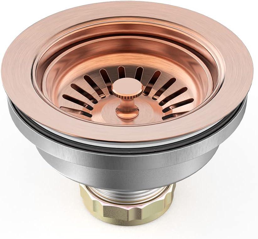 BOTEMY B9173 Kitchen Sink Drain Assembly 3-1/2 inch with Removable Sink Strainer Basket/Stopper 304 Stainless Steel (Antique Copper)