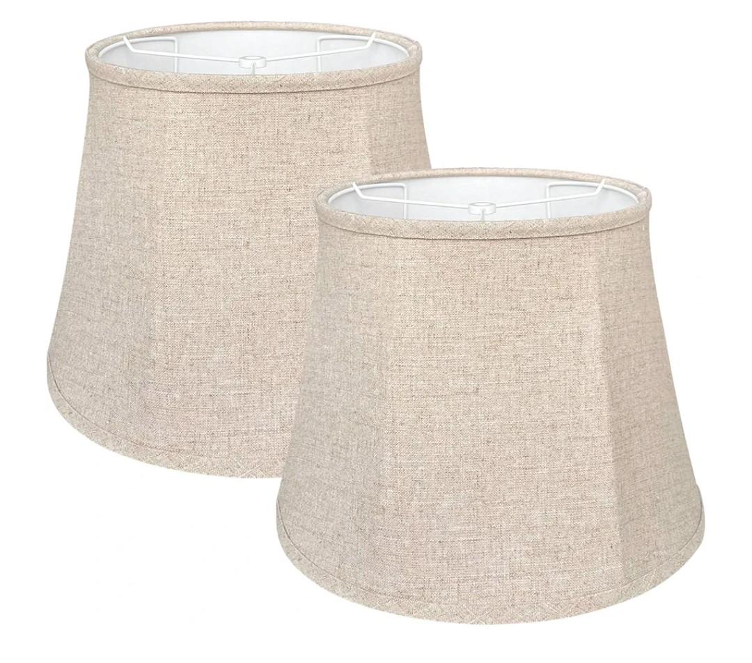 Double TOOTOO STAR Brown Lamp Shade Set of 2, Large Drum Lampshade for Floor Light and Table Lamp 10x14x10 inch, DIY Fabric Natural Linen Hand Crafted, Spider (Brown, 10 x 14 x 10.5 inch)