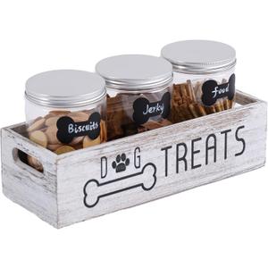 Dog Treat Container Cat Food Organizer Box with 3 Jars Personalized Pet Food Storage Containers Dog Treat Station Cat Treat Storage Farmhouse Decor Gift for Pet