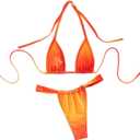 MakeMeChic Women's Halter Tie Side Triangle High Cut Bikini Set Bathing Suit Swimsuit (Orange Multi)