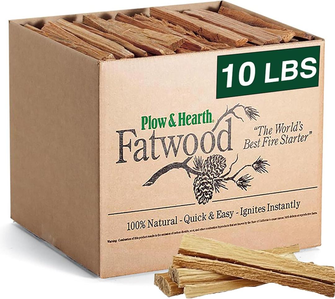 Plow & Hearth 10 LBS Fatwood Fire Starter Sticks Organic Kindling, Easy Ignition Fat Wood, All Natural Firestarters for Fire Pit, Wood Stoves, Fireplaces, Campfires, Bonfires, BBQ