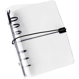 Clear A6 Binder with Elastic Band 1.8mm Thick PVC Notebook Cover 6 Black 20mm Diameter Round Rings Budget Binder Planner Cover Journal Folder Organizer for A6 Binder Pockets Paper Refills