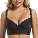 Push Up Bra for Women - Uplift Sculpting T-Shirt Bra with Full Back Coverage and Back Fat Smoothing (Black, L)