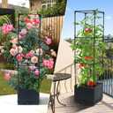 Raised Garden Bed Tomato Planter Box with Trellis, 44" Self-Watering Tomato Cage with Square Trellis for Climbing Plants, Flowers, Vegetables, Vine in Patio Garden Indoor Outdoor (3 tiers-44"-1 PACK)