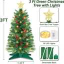 3 Ft Green Christmas Tree with Lights, Timer 8 Modes DIY 50 Warm White Lights Battery Operated Small Artifical Full Xmas Tree Pine Needles Cones Red Berry for Tabletop Home Indoor Holiday Party Decor