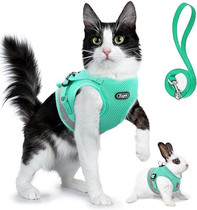 Supet Cat Harness and Leash Set - Soft Mesh Adjustable Cat Vest Harness with Reflective Strap for Walking Cat and Puppy Rabbit (S (Chest: 9.5" - 13.0"), Turquoise)