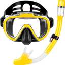 Snorkeling Gear for Adults, Dry Top Snorkel Set with Panoramic Anti-Leak and Anti-Fog Tempered Glass Lens, Adjustable Snorkeling Set for Scuba Diving Swimming Training Snorkel Kit