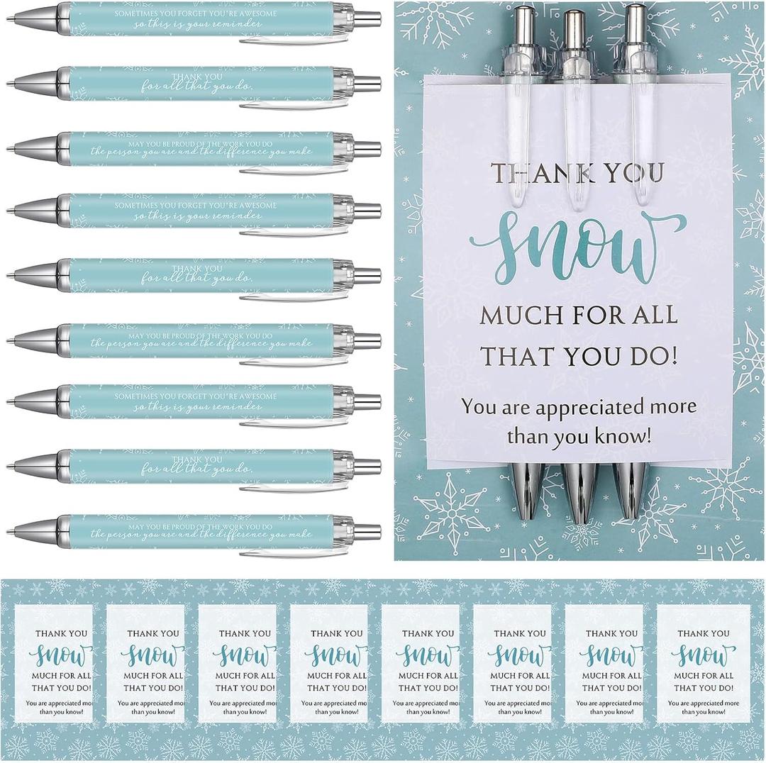 Sayglossy 75 Pcs Snowflake Pens for Coworkers Bulk Winter Ballpoint Pens with Thank You Cards Teacher Appreciation Gifts for Coworker Employee Team Staff Office (Snowflake)