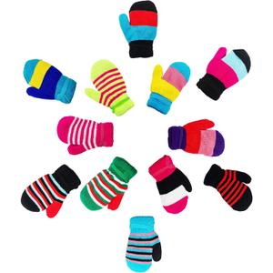 12 Pairs Kids Winter Gloves, Children Bulk Pack Fun Colorful Cute Magic Glove for Boys & Girls (2-6 Years, Assorted Striped Mittens)