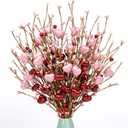 Valentines Day Gifts 24 Pack Valentine's Day Decorations Pearlescent Valentines Picks with Red and Pink Heart Shaped Berry for for Anniversary Wedding Candlelight Dinner