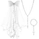 Veerady Girls First Communion Veil White Pearl Flower Crown Communion Veil